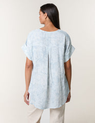 Printed V Neck Button Top