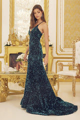 Nox Anabel C1109 Long Spaghetti Strap Fitted Prom Dress