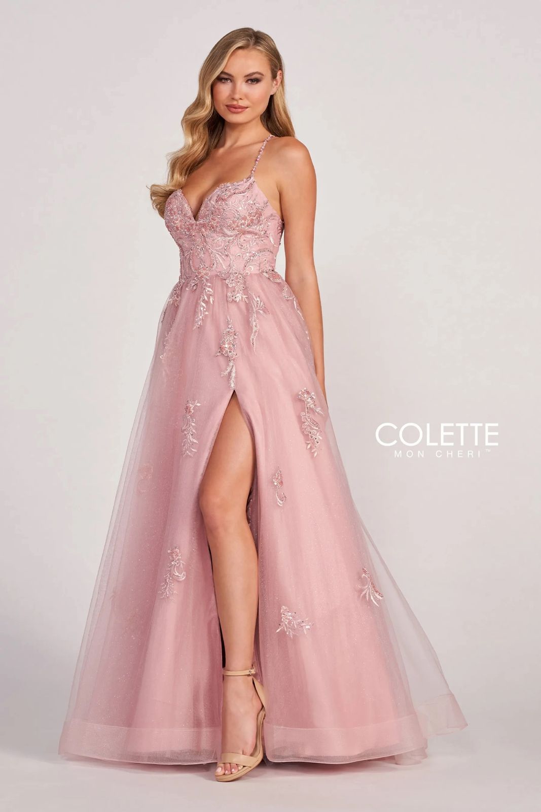 Colette CL2062 Glitter Long Formal Applique Prom Dress