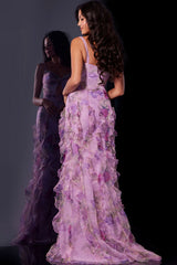 Jovani D5113 Long Beaded Floral Ruffle Prom Dress