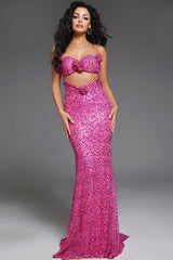 Jovani D5403 Sequin Long Formal Floral Accent Prom Dress