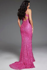 Jovani D5403 Sequin Long Formal Floral Accent Prom Dress