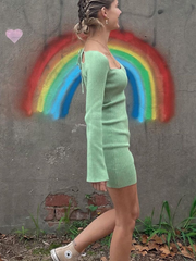 Smaibulun Doll | Low Neck Tie Open Back Knit Dress - Mint