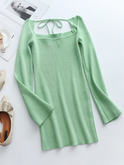Smaibulun Doll | Low Neck Tie Open Back Knit Dress - Mint