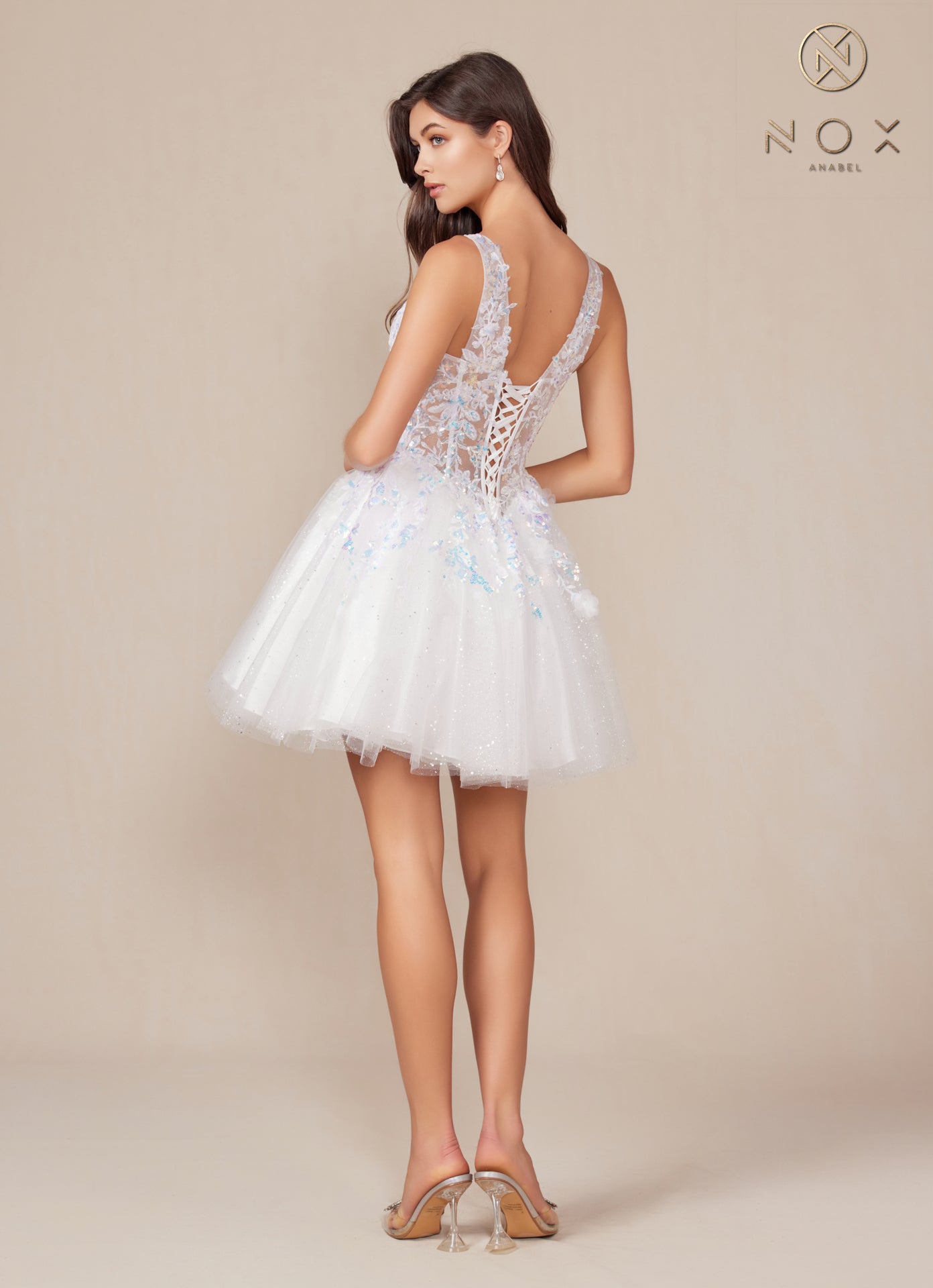 Nox Anabel H846W A Line Short Cocktail Sequin Dress