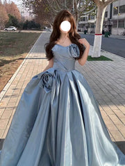 Cute Ball Gown Sweetheart With Flowers Blue Long Party Gowns Prom Dresses N2029