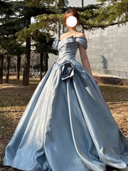 Cute Ball Gown Sweetheart With Flowers Blue Long Party Gowns Prom Dresses N2029