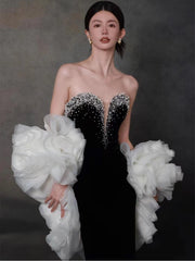 Sexy Evening Dresses Women Mermaid Sweetheart Black With Cape Long Prom Gown Party Wear Fashion Dresses N1808