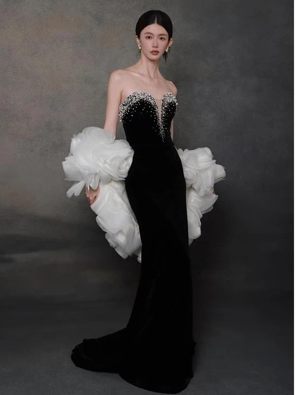 Sexy Evening Dresses Women Mermaid Sweetheart Black With Cape Long Prom Gown Party Wear Fashion Dresses N1808