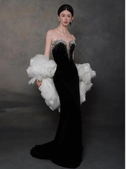 Sexy Evening Dresses Women Mermaid Sweetheart Black With Cape Long Prom Gown Party Wear Fashion Dresses N1808