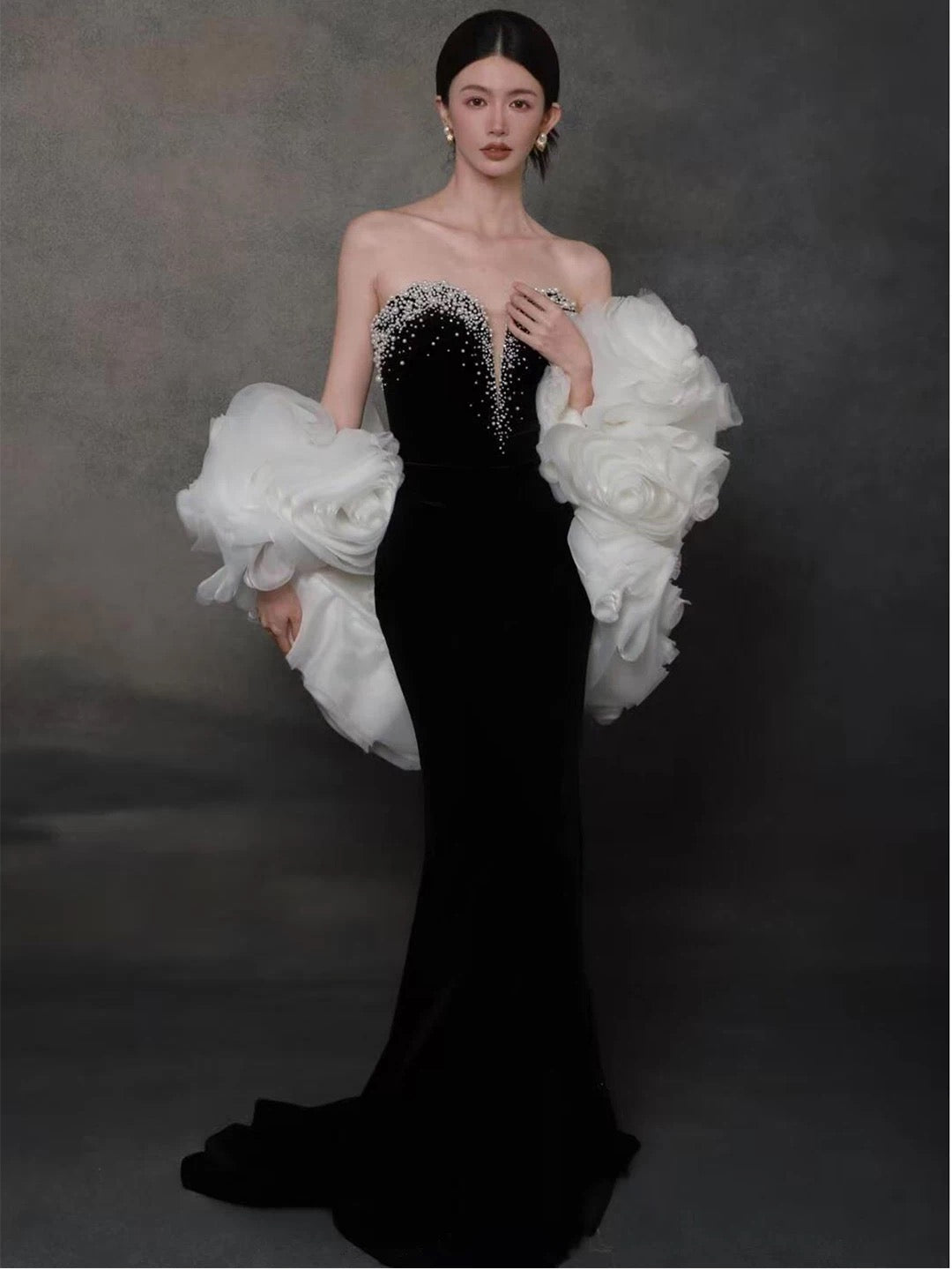 Sexy Evening Dresses Women Mermaid Sweetheart Black With Cape Long Prom Gown Party Wear Fashion Dresses N1808