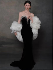 Sexy Evening Dresses Women Mermaid Sweetheart Black With Cape Long Prom Gown Party Wear Fashion Dresses N1808