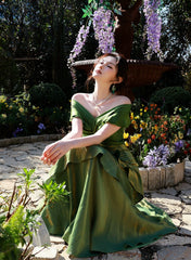 Modest Mermaid Off The Shoulder Dark Green With Short Sleeves Long Formal Gowns Prom Dresses N2067