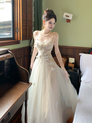 Modest French Style A Line Spaghetti Straps Tulle Fashion Women Long Formal Outfits Prom Dresses N2075
