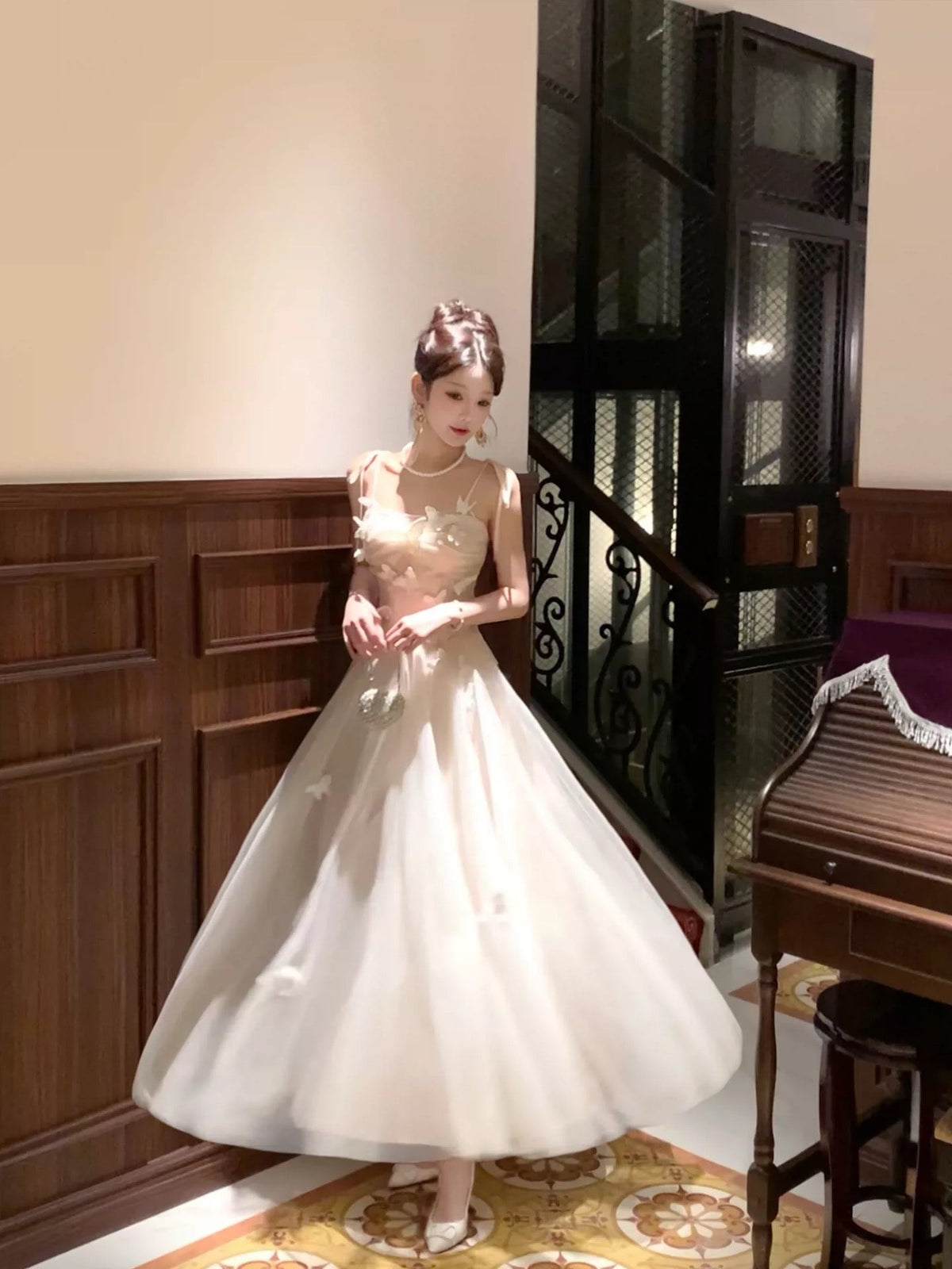 Modest French Style A Line Spaghetti Straps Tulle Fashion Women Long Formal Outfits Prom Dresses N2075