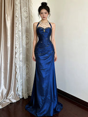 Royal Blue Mermaid Long Prom Dress Beaded Vintage Evening Dress AB1822