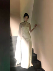 Simple Prom Dresses Mermaid One Shoulder Ivory With Scarf Long Formal Dress N3177
