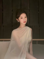 Simple Prom Dresses Mermaid One Shoulder Ivory With Scarf Long Formal Dress N3177