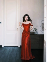 Sparkly Prom Dresses Mermaid Off The Shoulder Red Sequin Long Formal Evening Dress N3921