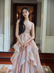 Cute Prom Dresses Ball Gown Sweethart Pink With Ruffles Long Formal Evening Dress N3927