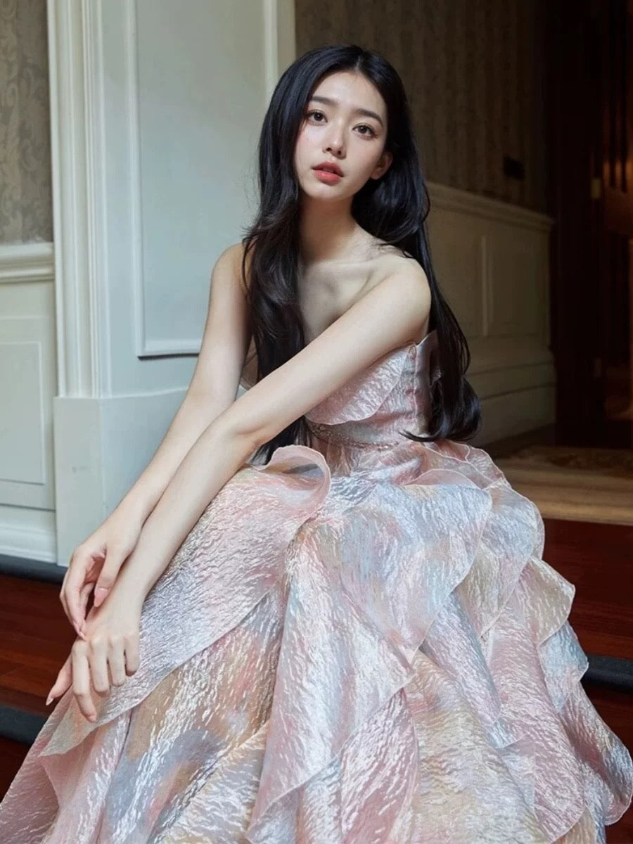 Cute Prom Dresses Ball Gown Sweethart Pink With Ruffles Long Formal Evening Dress N3927