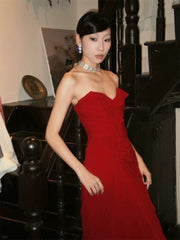 Sexy Prom Dresses Mermaid Sweetheart Red Chiffon Sleeveless Long Formal Evening Dress N3949