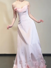 Elegant Prom Dresses Mermaid Sweetheart Pink Satin Sleeveless Long Formal Evening Dress N3958