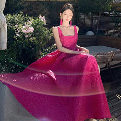 Beautiful Prom Dresses Ball Gown Square Neck Hot Pink Lace Long Formal Evening Dress N3965