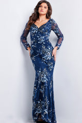 Jovani 36399 Long Sleeve Formal Mermaid Evening Dress