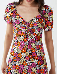 V Neck Ruched Midi Dress