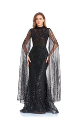 High Couture NR2260 Long Sleeve Formal Cape Dress