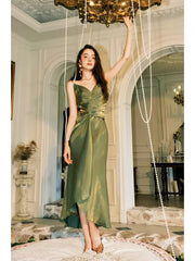 Modest Mermaid Spaghetti Straps Olive Green Prom Dresses High School Teens Senior Graduation Dance Party Outfits AB2513