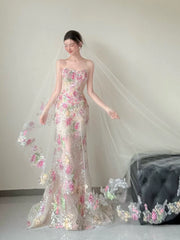Classy Mermaid Strapless Floral Lace Long Formal Prom Dresses Dance Night Outfits Party Gowns AB2201