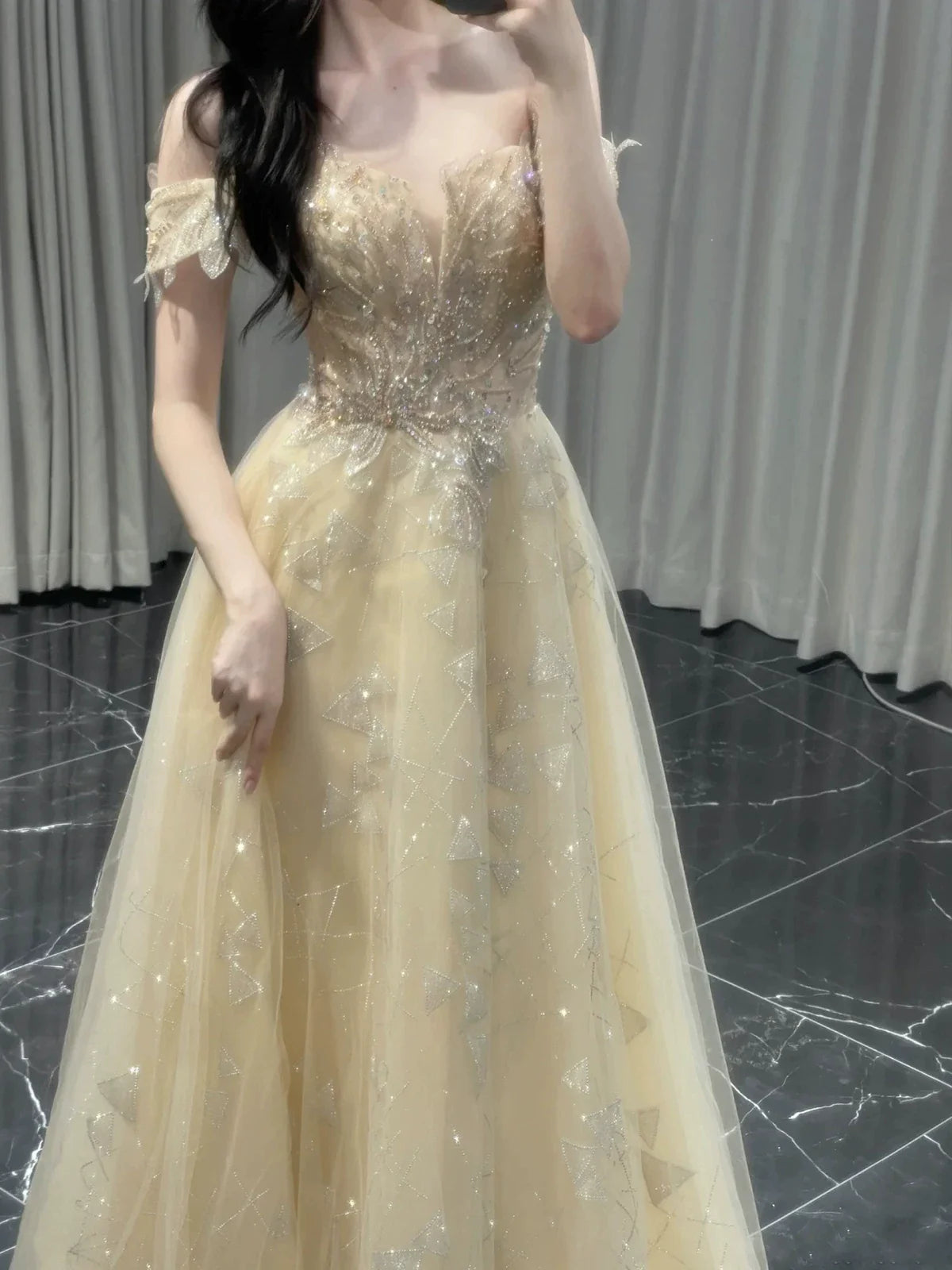 Classy A line Off The Shoulder With Cap Sleeves Sequins Long Formal Prom Dresses Dance Night Outfits Party Gowns AB2200