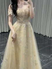 Classy A line Off The Shoulder With Cap Sleeves Sequins Long Formal Prom Dresses Dance Night Outfits Party Gowns AB2200
