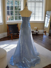 Vintage Mermaid Strapless Blue Long Prom Dresses With Pleated Inspiration Party Night Evening Dress 18th Birthday Outfits AB2369