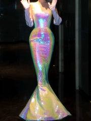 Sparkly Mermaid Evening Dress Strapless Sequins Prom Dress Long Party Dress 21st Birthday Outfits AB2315