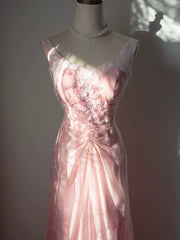 Vintage 1960s Mermaid V Neck Pink With Ruffles Lace Prom Dresses Inspiration Long Party Evening Dress 18th Birthday Outfits AB2379