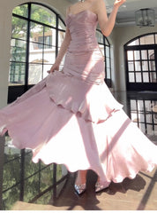 Modest Mermaid Spaghetti Straps Pink Long Prom Dresses High School Teens Senior Graduation Dance Party Dress Outfits AB2512