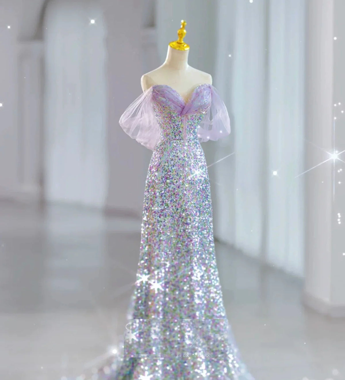Modest Mermaid Off The Shoulder Lilac Sequins Prom Dresses Inspiration Long Party Night Evening Dress 19th Birthday Outfits AB2319