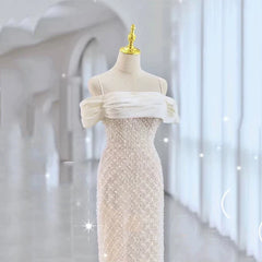 Modest Mermaid Spaghetti Straps White Sequin Prom Dresses Inspiration Long Party Night Evening Dress 20th Birthday Outfits AB2336
