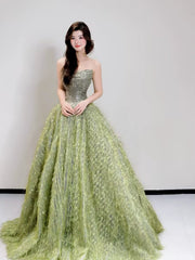 Princess Ball Gown Strapless Green Sequins Bodice Prom Dresses Inspiration Long Party Night Gowns 20th Birthday Outfits AB2263