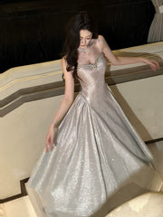 Modest A Line Spaghetti Straps Pink Sequin Prom Dresses Wedding Guest Dress 20th Birthday Outfits AB2463