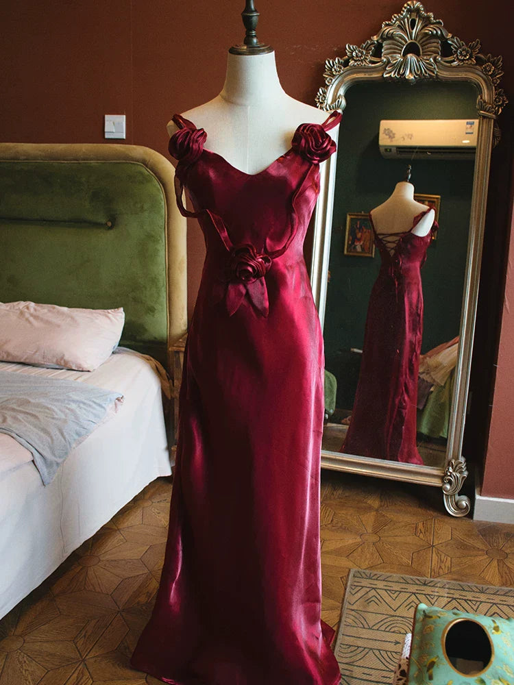 Vintage 1950s Mermaid V Neck Burgundy Prom Dresses Inspiration Long Party Evening Dress 18th Birthday Outfits AB2377