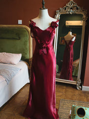 Vintage 1950s Mermaid V Neck Burgundy Prom Dresses Inspiration Long Party Evening Dress 18th Birthday Outfits AB2377