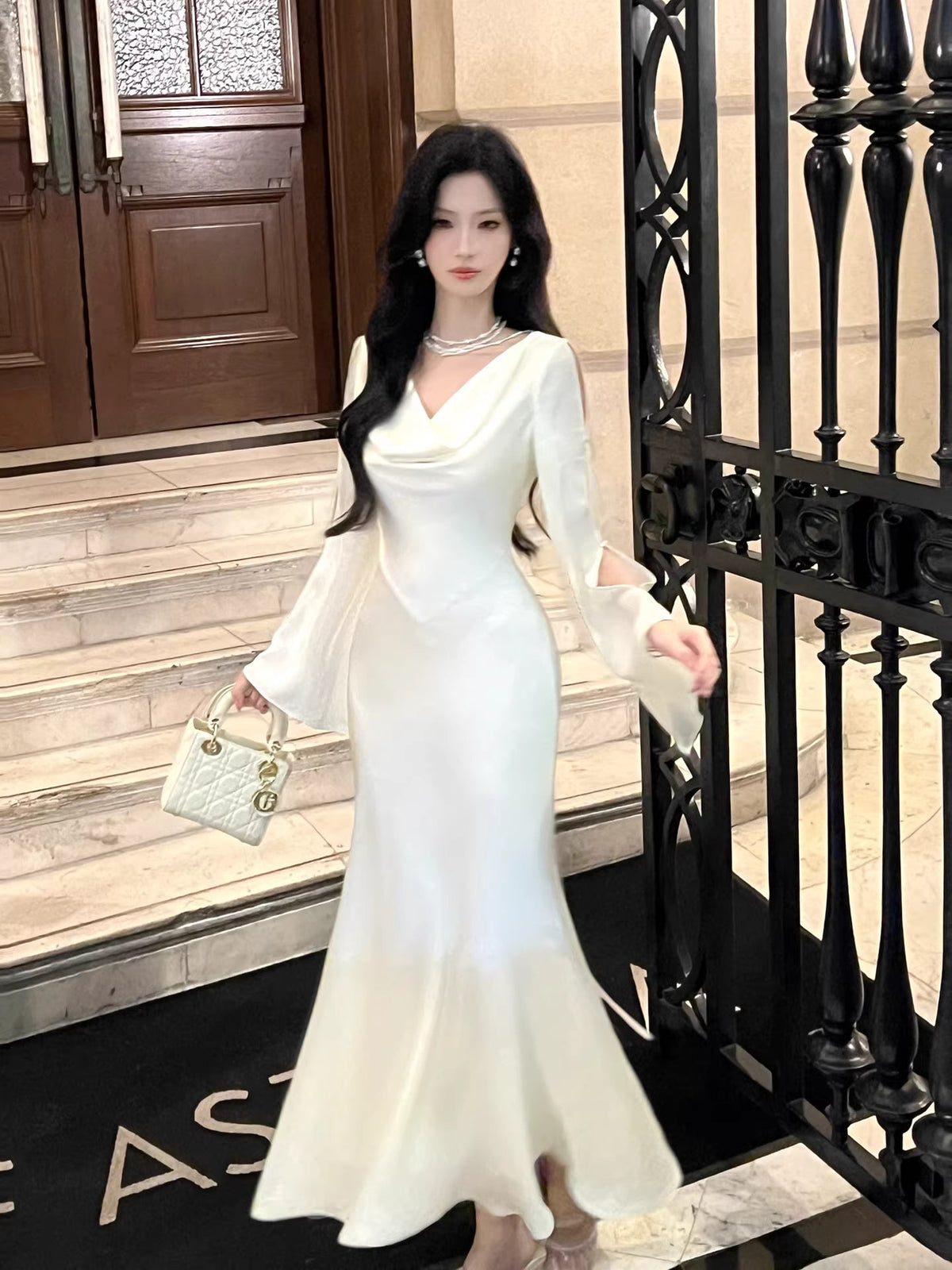 Sexy Mermaid Cowl Neck White Satin Ankle Length Prom Dresses Wedding Guest Dress 20th Birthday Outfits AB2483