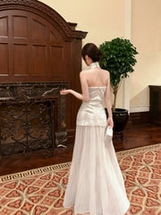 Elegant Mermaid Halter Ivory Ankle Length Prom Dresses 17th Nigh Party Birthday Outfits AB2484
