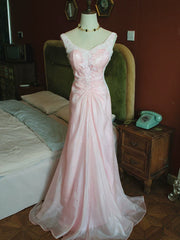Vintage 1960s Mermaid V Neck Pink With Ruffles Lace Prom Dresses Inspiration Long Party Evening Dress 18th Birthday Outfits AB2379