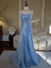 Vintage Mermaid Strapless Blue Long Prom Dresses With Pleated Inspiration Party Night Evening Dress 18th Birthday Outfits AB2369