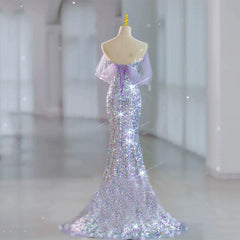 Modest Mermaid Off The Shoulder Lilac Sequins Prom Dresses Inspiration Long Party Night Evening Dress 19th Birthday Outfits AB2319